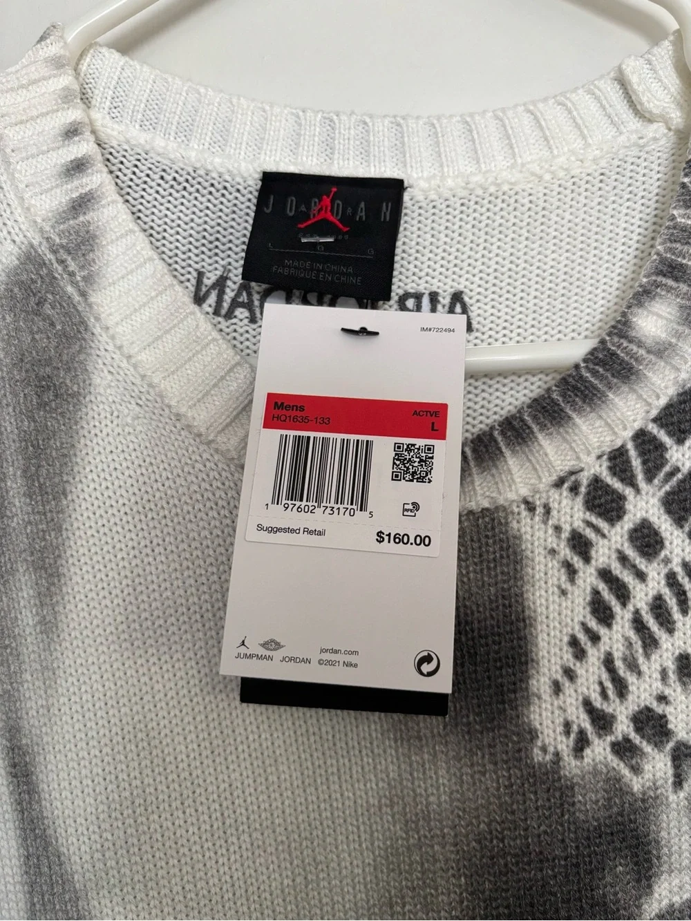 Air Jordan AOP Knitted Sweater HQ1635-133 White/Grey (Men’s Large) L